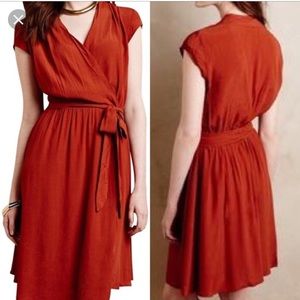 Anthropologie mauve burnt orange wrap dress anthro